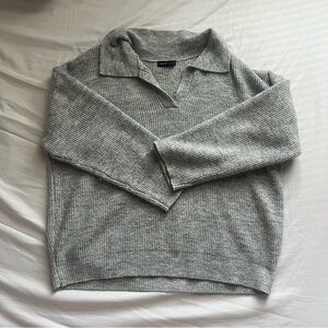 SHEIN Gray V-Neck Sweater Soft Knit Pullover
